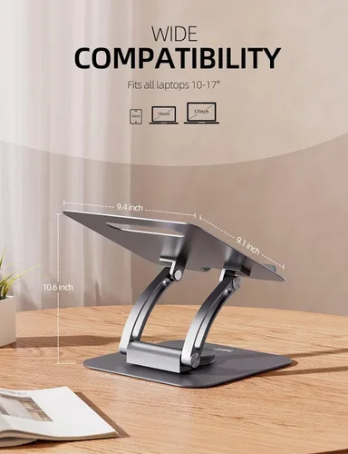 Miniatura 7 de Nulaxy Soporte giratorio de 360° para computadora portátil, elevador ergonómico para portátil con base giratoria ajustable, soporte plegable