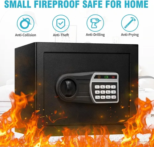 Miniatura 2 de Caja fuerte de 1.6 pies cúbicos, caja fuerte para el hogar con bolsa impermeable ignífuga, caja de seguridad antirrobo con teclado digital, sistema