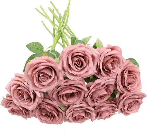 Miniatura 16 de Rosas artificiales, rosas artificiales, rosa falsa de seda, flores falsas de aspecto real con tallos para ramos de boda, mesas, centros de mesa