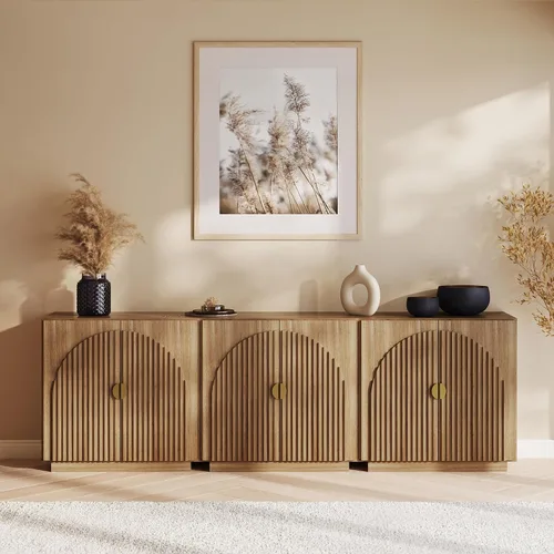 Miniatura 58 de BELLEZE Aparador Modular Acanalado Buffet con Almacenamiento, Mesa Consola Moderna de Mediados de Siglo con Puertas Arqueadas Simétricas, Elegante