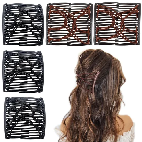 Miniatura 14 de 5 Piezas de Accesorios Mágicos Elásticos para el Cabello: Clips de Peine Elásticos Ajustables, Hacedores de Moños Vintage para Mujeres, Niñas
