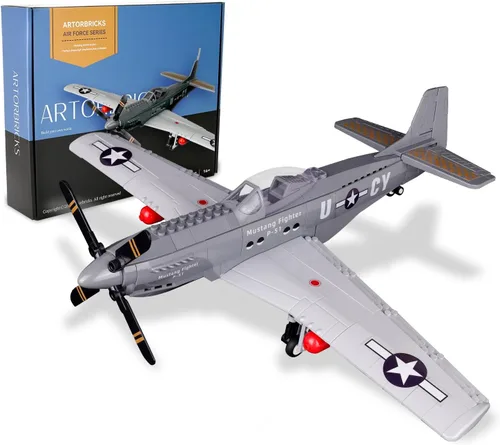Miniatura 8 de ArtorBricks P-51 Mustang Fighter Airplane Juego de Construcción Militar con Soporte de Exhibición - Kit de Modelo de 258 Piezas para Adultos