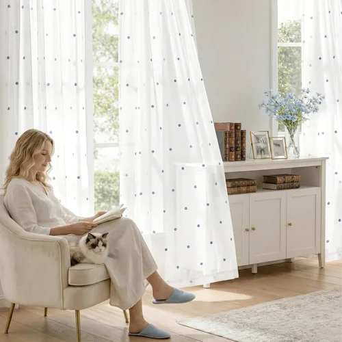 Miniatura 4 de Deconovo Cortinas traslúcidas blancas bordadas para dormitorio, con ojales en la parte superior, juego de 2, 52 pulgadas de ancho x 84 pulgadas