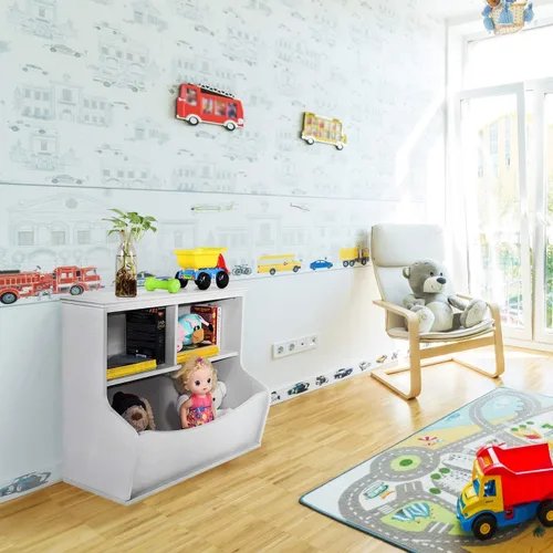 Miniatura 9 de CAPHAUS Organizador de almacenamiento de juguetes para niños, cubo de almacenamiento abierto, gabinete multifuncional de almacenamiento de libros