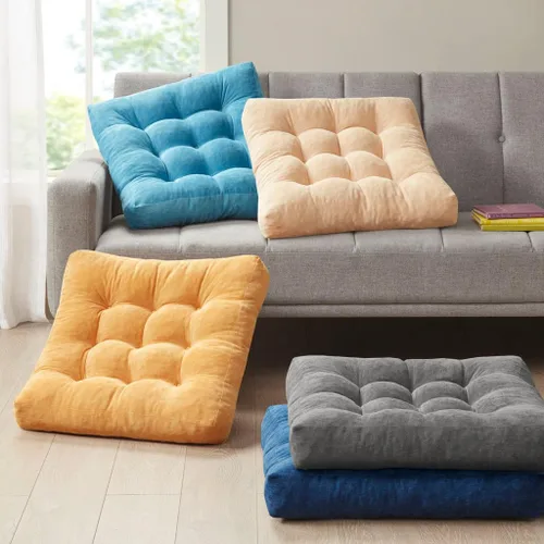 Miniatura 39 de Juego de 2 almohadas de suelo de meditación, almohadas cuadradas grandes para adultos, cojín de pana copetuda para sala de estar de tatami, gris, 22