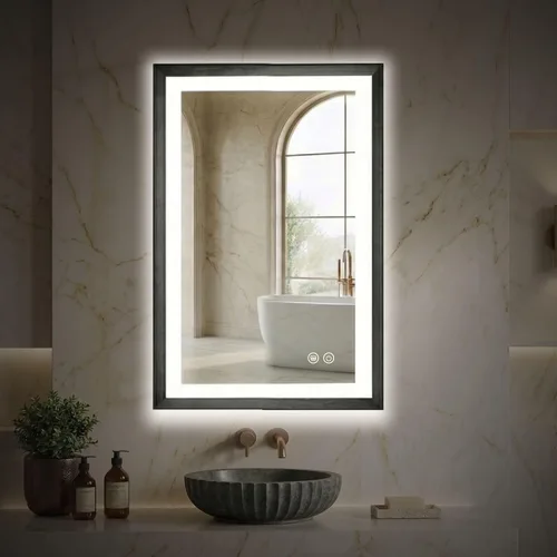 Miniatura 10 de HOUSE REFLECTION Espejo de baño LED de 20 x 28 pulgadas, marco negro, espejo de tocador antivaho con función de memoria, luz regulable y vidrio