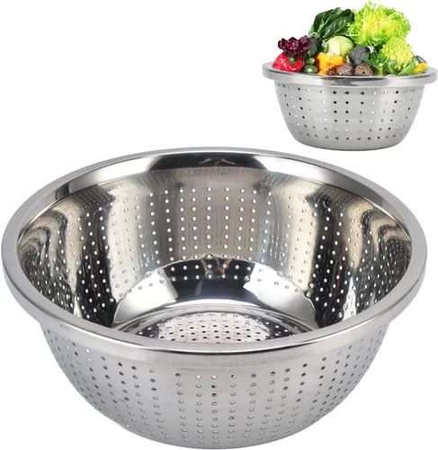 Miniatura 10 de Colador microporoso de acero inoxidable, cesta de lavado de verduras 304 Colador de cocina de acero inoxidable Escurridor de cuenco de metal