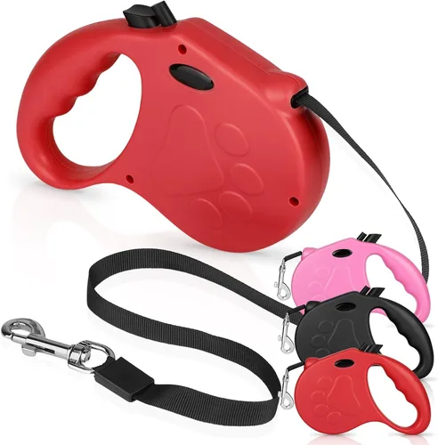 Correa retráctil para perro, correa de paseo para perros de 16 pies para perros pequeños de hasta 77 libras, mango antideslizante, color rojo