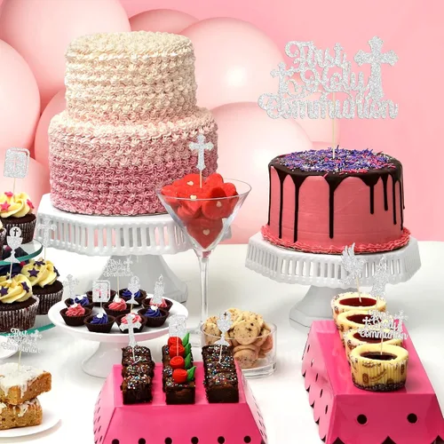 Miniatura 7 de Gyufise 25 adornos para magdalenas de la primera comunión con purpurina para la primera comunión, decoración para tartas de la primera comunión