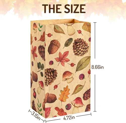 Miniatura 4 de Whaline 48 bolsas planas de otoño para golosinas, papel kraft, calabazas, hojas de arce, girasoles, nueces, bolsa de regalo para regalos de fiesta