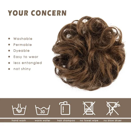 Miniatura 5 de Barsdar - Moño de cabello 100 % humano, Moño desordenado, Extensiones de cola de caballo, Moño de cabello rizado, Pieza de cabello para Castaño Medio