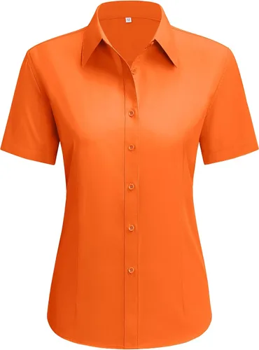 Miniatura 8 de siliteelon Camisas de vestir para mujer, de manga corta, de algodón, camisa con botones abajo, camisa básica con botones arriba, camisas con cuello