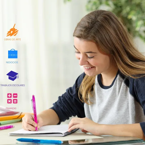 Miniatura 6 de ParKoo Bolígrafos de gel retráctiles borrables, punta fina de 0.028 in, tintas de colores surtidos para escritura de dibujos, paquete de 10