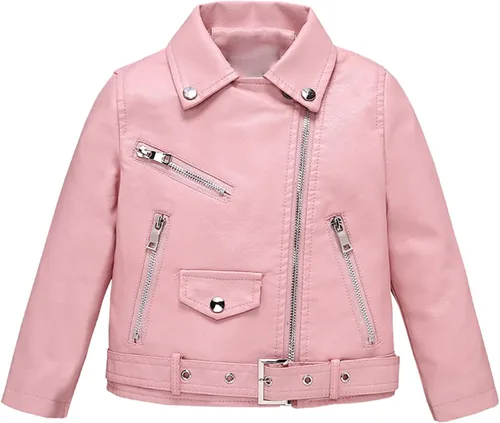 CHANXIO Chaquetas de piel sintética para niñas, con cremallera, de piel sintética, ligera, corta, bombardero para exteriores