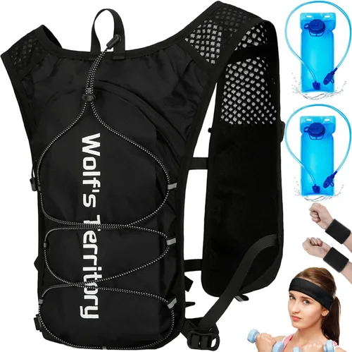 Miniatura 8 de Mochila de hidratación con 2 vejigas de agua de 2 litros, mochila de agua ligera para senderismo, chaleco de hidratación con 2 muñequeras y 1 banda