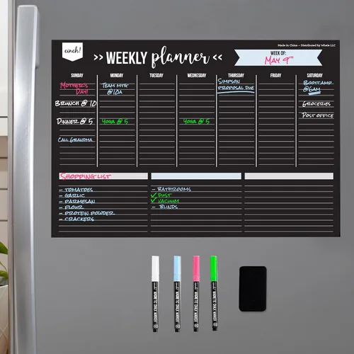 Miniatura 2 de Cinch! Planificador semanal magnético de borrado en seco de 17 x 12 pulgadas para refrigerador, tablero de calendario semanal negro con 4 marcadores