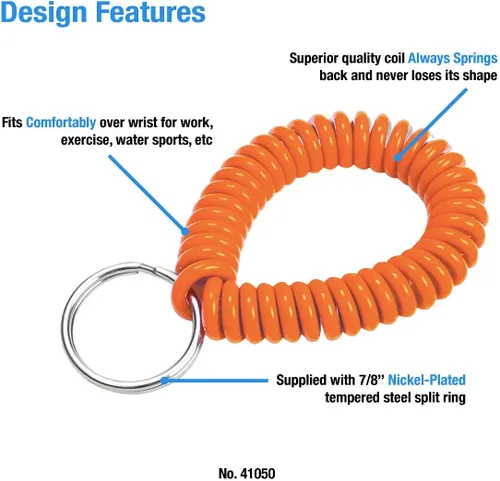 Miniatura 47 de Lucky Line - Resorte de muñeca en espiral de 2 pulgadas de diámetro con llavero de acero, multicolor, pulsera flexible para muñeca, se estira hasta