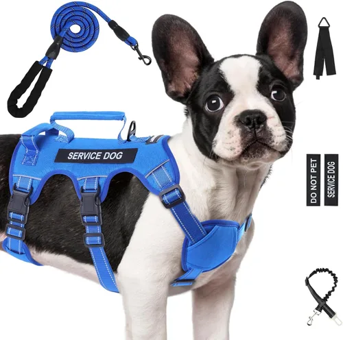 Miniatura 12 de Arnés para perro a prueba de escape para perros grandes y medianos de seis puntos ajustable, juego de chaleco arnés y correa para perro de servicio