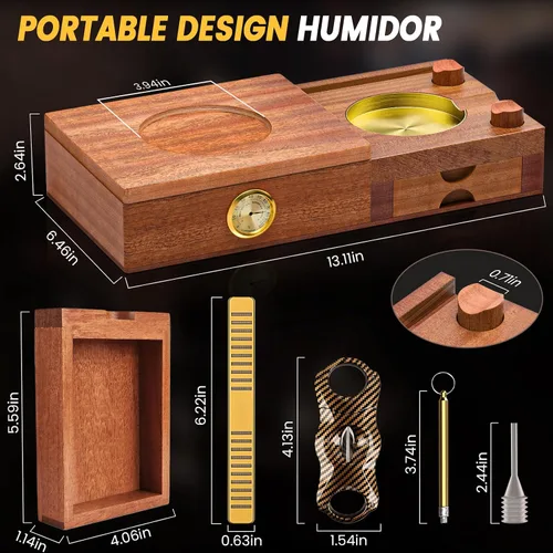 Miniatura 6 de Juego de humidor y cenicero con forro de madera de cedro, con cortador de puros, higrómetro, humidificador, potenciador de dibujo, bandeja de whisky