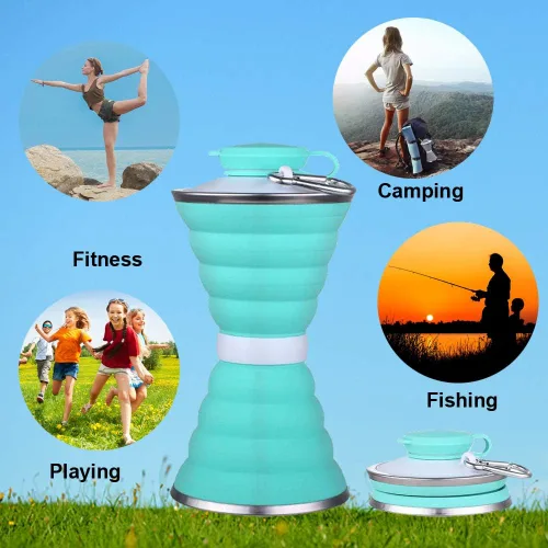 Miniatura 5 de Collapsible Water Bottle, Camping Cup With Carabiner, Reuseable Silicone Foldable Leak Proof Portable Sports Travel Water Bottles For Outdoor, Verde