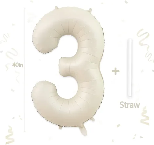 Miniatura 6 de Globos de número 3, globo de número 3, globo de número 3 de 40 pulgadas, color blanco arena, globos grandes de números de aluminio para fiesta