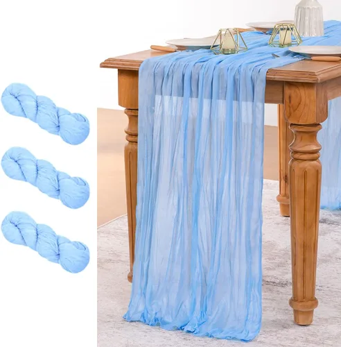 Miniatura 35 de MLMW Paquete de 6 Caminos de Mesa de Estopilla Azul Polvoriento para Revelación de Género Boho Gasa Rústica de Tela de Queso Camino de Mesa 160 Azul