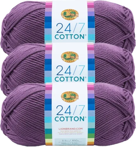 Miniatura 87 de Lion Brand Yarn, Hilo ligero mercerizado de algodón 24/7 para tejer, ganchillo y manualidades, Almirante, 1 paquete, 185 yardas de fibra natural