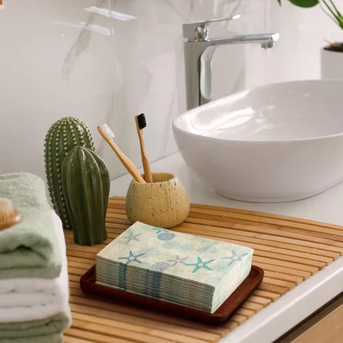 Miniatura 5 de Sinmoe 200 servilletas desechables para invitados, toallas de mano de playa de verano para baño, servilletas de papel desechables de 2 capas