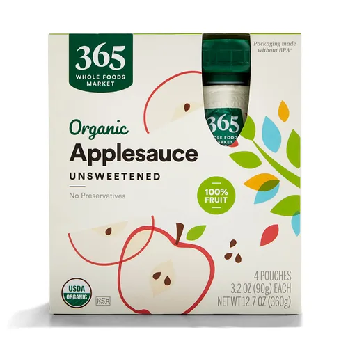 365 by Whole Foods Market, Puré de manzana orgánico sin azúcar, paquete de 4, 3.2 onzas
