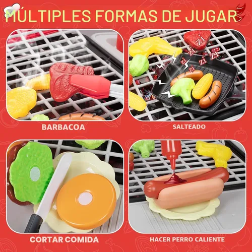 Miniatura 3 de Juguetes de Cocina de Juego para Niños, Parrilla BBQ de Cocina para Niños con Humo, Sonido y Luz, Juguetes de Comida de Juego Conjunto de Cocina