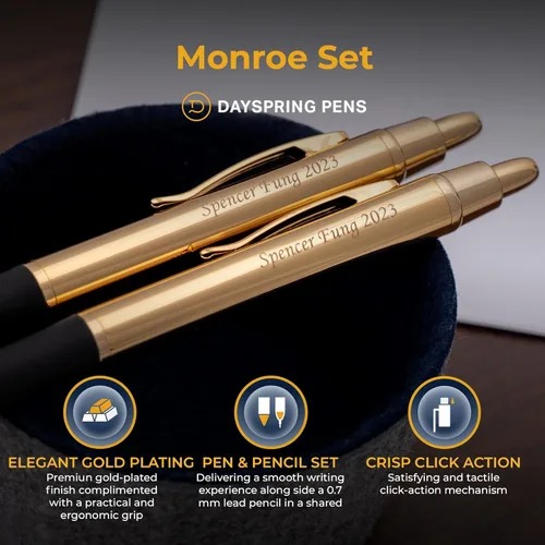 Miniatura 4 de Dayspring Pens - Juego de bolígrafos y lápices personalizados Monroe chapados en oro de 18 quilates. Grabado personalizado con tu nombre, gran
