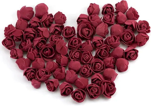 Miniatura 4 de IFAMIO 100 piezas de rosas artificiales de espuma color burdeos, mini flores falsas, cabezas de rosas artificiales artificiales para ramos