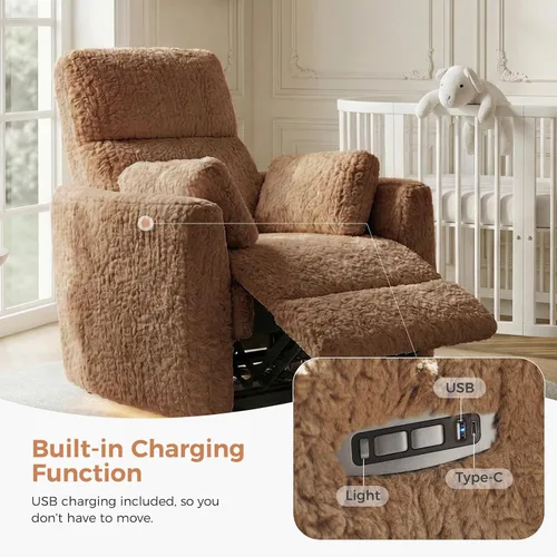 Miniatura 4 de HUSFU Silla reclinable giratoria eléctrica, silla mecedora para habitación del bebé para adultos con luz nocturna y puertos USB y tipo C, cómodas