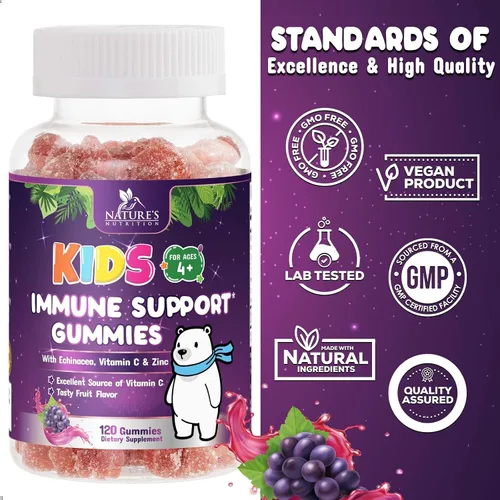 Miniatura 4 de Gomitas de apoyo inmunológico para niños, vitamina C, zinc y equinácea Suplemento diario de gomitas para niños de 4 años en adelante, Vitamina C