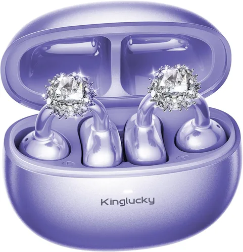 Miniatura 9 de Kinglucky Aretes con diseño de joyería, auriculares de botón con forma de diamante, cómodos y con 40 horas de reproducción, auriculares inalámbricos