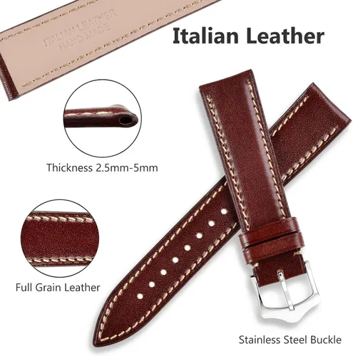 Miniatura 5 de WOCCI Correa de reloj de lujo de 0.866 in, correa de piel italiana con hebilla cónica (borgoña)