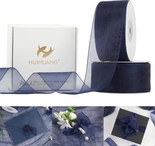 Miniatura 20 de HUIHUANG Cinta transparente de organza azul aguamarina de 1-1/2 pulgadas, cintas de organza transparente turquesa para envoltura de regalo, ramo