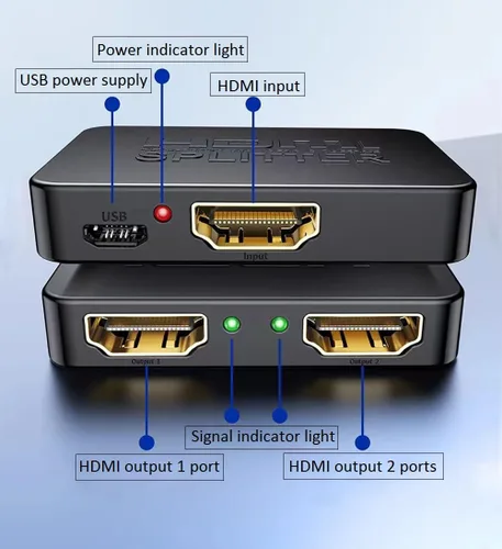 Miniatura 5 de Divisor HDMI 4K 1 en 2 salidas, divisor HDMI para monitores duales, modo espejo para 2 pantallas, salida de audio y video 1080P, compatible con TV