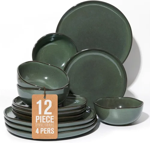 Miniatura 28 de Pokini - Juegos de vajilla de gres para cena, juego de platos y cuencos de cerámica, platos de cocina aptos para microondas y lavavajillas, platos