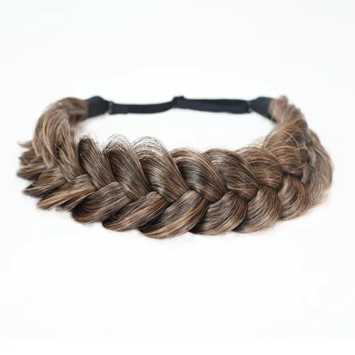 Miniatura 9 de Diadema trenzada sintética clásica de cabello con hebras anchas para boda, trenzas esponjosas desordenadas, banda para peluca, accesorio de belleza