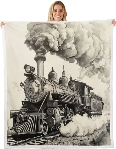 Miniatura 17 de Erosebridal Manta de felpa de tren de 40 x 50 pulgadas, manta de tren de motor de vapor para niños, niñas, adolescentes, retro, vintage, trenes