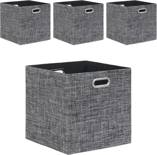 Miniatura 8 de Contenedores de almacenamiento de 13 x 13 x 13 pulgadas, caja plegable de lino con asas, cesta de organización plegable, juego de 4 cestas de gran