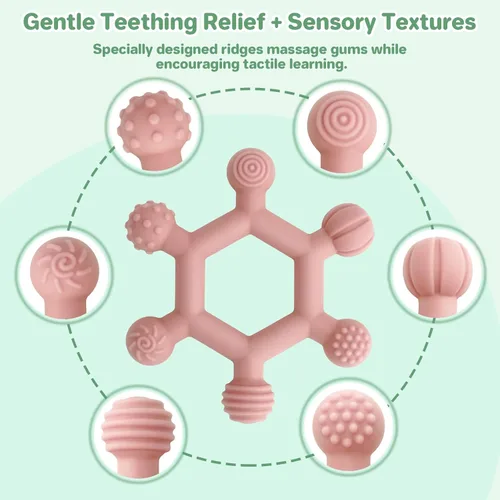 Miniatura 4 de Meartchy Paquete de 3 juguetes de dentición para bebés, juguetes de silicona sin BPA, alivio de la dentición, juguete masticable para bebés de 6 a