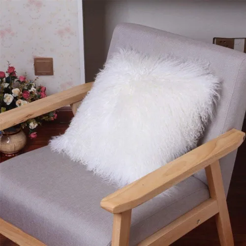 Miniatura 10 de Seek4comfortable Funda de almohada de piel de cordero mongol 100% real, de 18 x 18 pulgadas, funda de almohada decorativa de piel para sala de Negro
