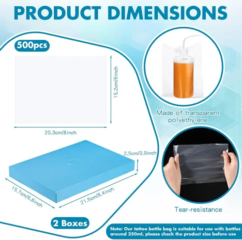 Miniatura 2 de Harloon 500 bolsas desechables para botellas de tatuaje, bolsas de plástico desechables de 6 x 8 pulgadas para suministros de limpieza (transparente)