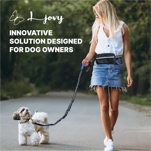 Miniatura 6 de Correa para perro manos libres con cinturón y bolsa grande con cremallera, correa de cintura para pasear perros, correr y senderismo, costuras Negro