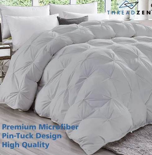 Miniatura 4 de Edredón Super King Plus de lujo para todas las estaciones, 128 x 128 pulgadas, relleno de edredón alternativo plisado, 8 pestañas en las esquinas
