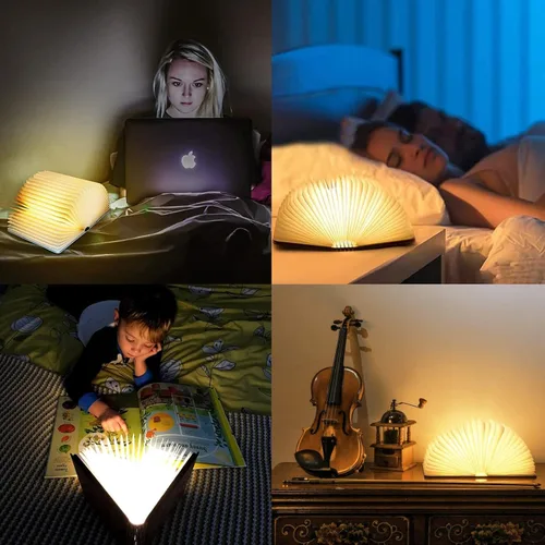 Miniatura 6 de Luz de libro de madera novedosa LED luz nocturna portátil plegable lámpara de libro linterna de papel para decoración del hogar, regalos