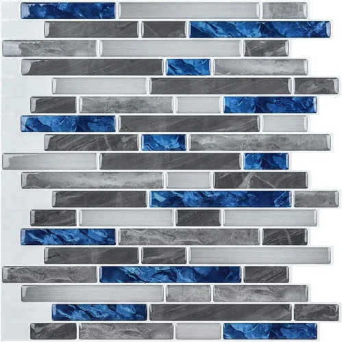 Art3d - Vinilo adhesivo para pared, diseño de azulejos y ladrillos, antisalpicaduras, para la cocina, diseño de mármol azul, despegar y pegar (10