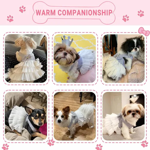 Miniatura 4 de Vestidos para Perros, Ropa de Mascota a la Moda, Vestidos de Princesa para Cachorros con Rayas y Malla (Azul, XS)